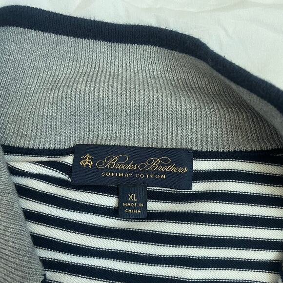 Brooks Brothers Supima Cotton Striped Quarter Zip Long Sleeve Pullover Size XL - Picture 5 of 10